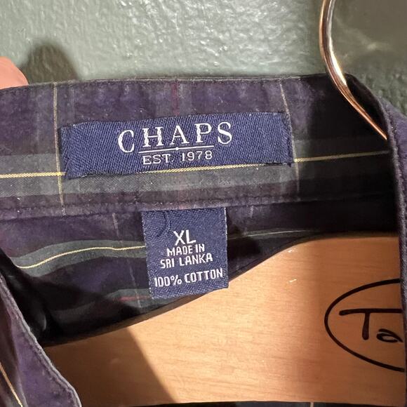 Chaps womens XL blue Plaid Ruffle Front Cotton Shirt Long Sleeve - Picture 4 of 5